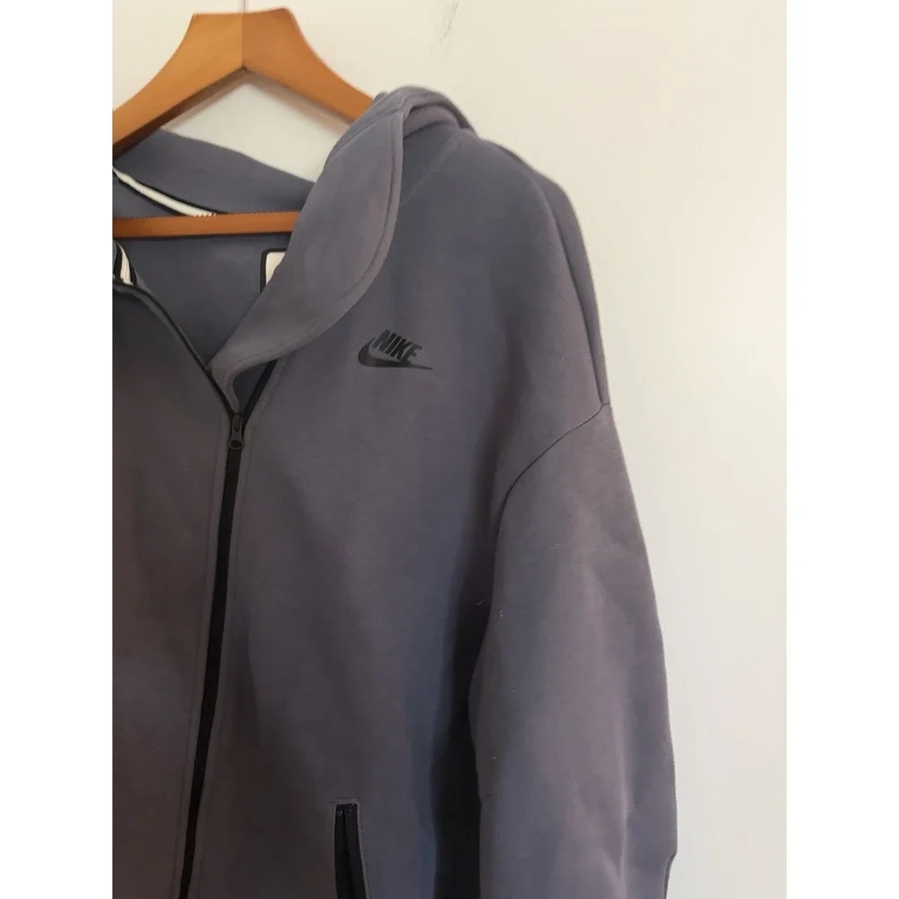 Nike Sportswear Tech Fleece Full Zip Hoodie Blue Grey High Low Hem Womens XL